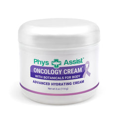 PhysAssist Oncology Cream texture close-up shows non-greasy finish.