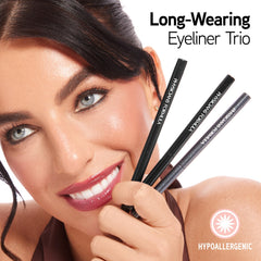 Physicians Formula Eye Booster Gel Black Eyeliner Set Matte closeup offers bold, smudge-resistant line.
