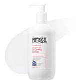Physiogel Calming Relief Lotion bottle shows fragrance-free dermatologist-tested hydration for sensitive skin.
