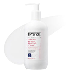 Physiogel Calming Relief Lotion bottle shows fragrance-free dermatologist-tested hydration for sensitive skin.