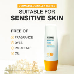 Physiogel water-resistant sunscreen 40-minute wear label highlights durable outdoor protection.