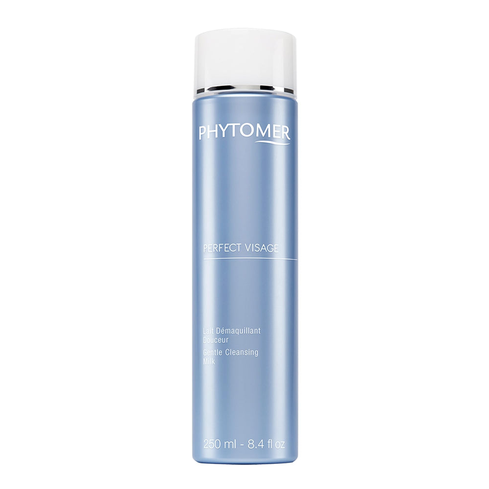 Phytomer Perfect Visage Gentle Cleansing Milk bottle shown for gentle makeup removal and cleansing.