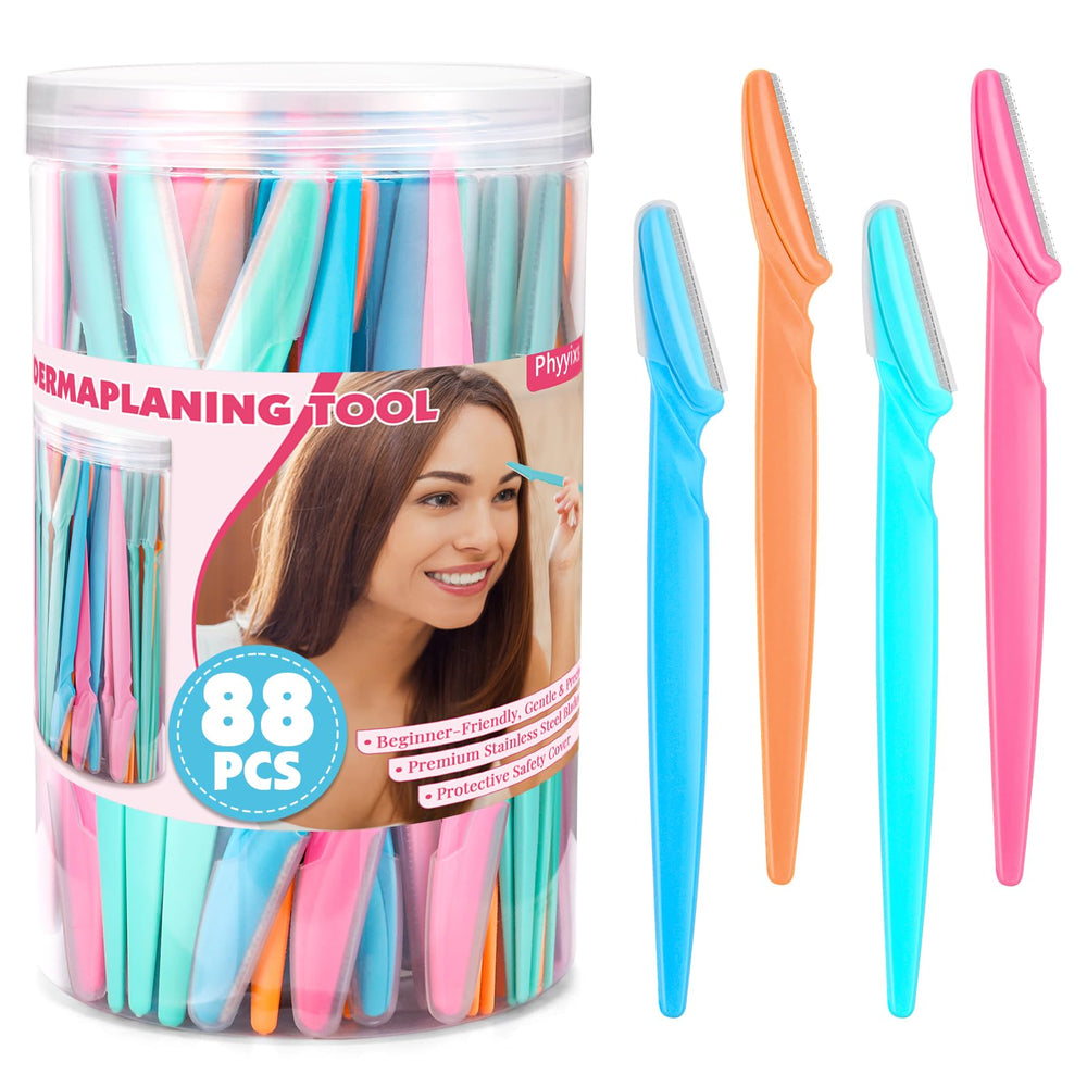 Phyyixs 88-pack eyebrow razors in storage jar for easy grooming on the go.