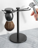 Pickpiff Safety Razor Stand closeup shows durable black metal for organized storage