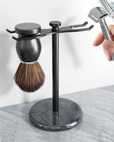 Pickpiff safety razor stand with marble base keeps razors neatly organized.