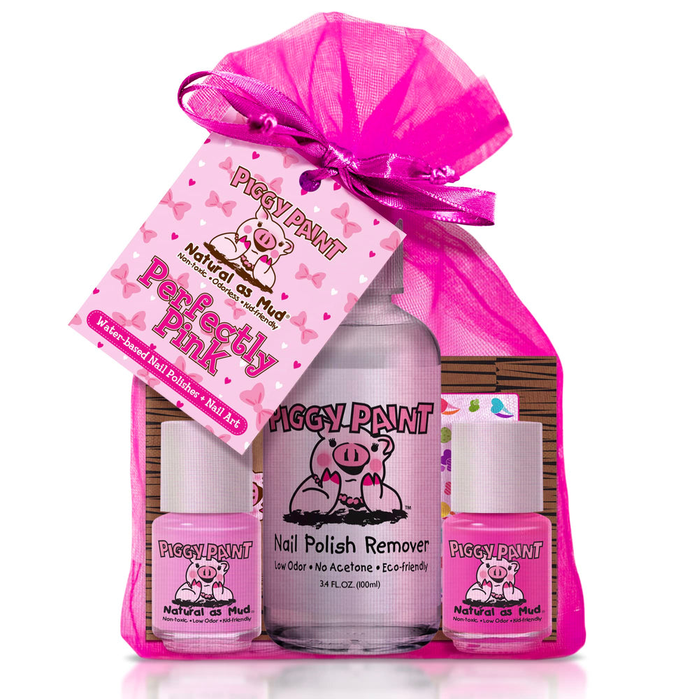 Piggy Paint Perfectly Pink two-polish bottles show non-toxic kid-friendly color.