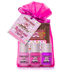 Piggy Paint Rainbow Party polishes bottles show vibrant, kid-friendly colors for creative manicures.
