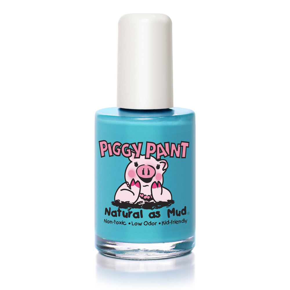 Piggy Paint Sea-quin bottle shot with matte turquoise color for kid-friendly use.