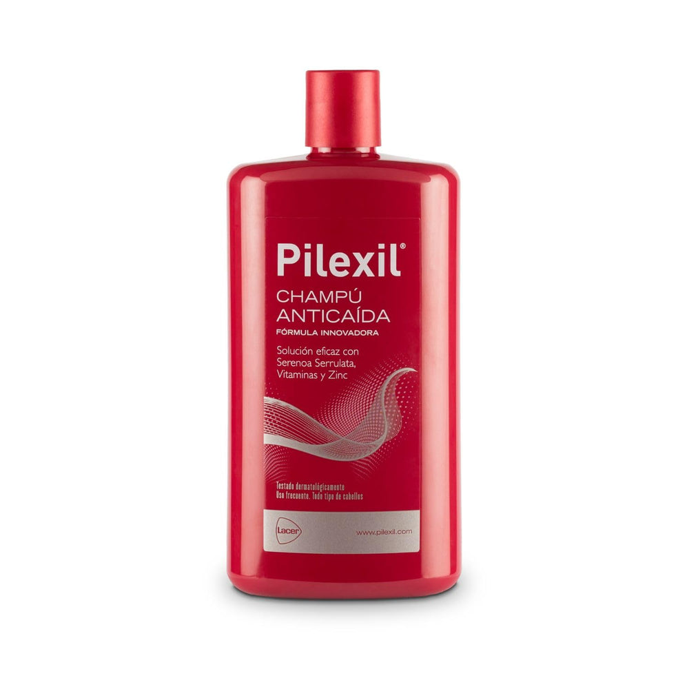 Pilexil Shampoo Anticaída bottle on a shelf for easy daily cleansing.