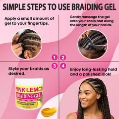 PINK LEMON Braiding Gel being applied to hair texture for even distribution.