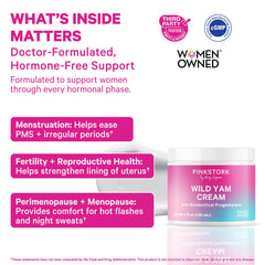 Pink Stork Wild Yam Cream applied to wrists for daily balance.