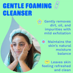 Pipa Skincare Squeaky Clean foaming cleanser foam closeup highlights light foam for young skin.