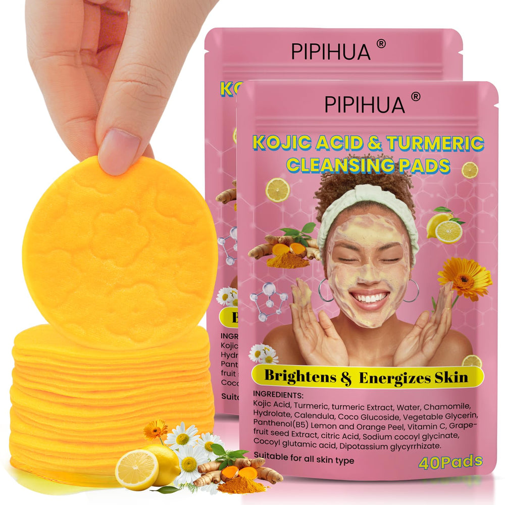 PIPIHUA turmeric kojic acid cleansing pads 80pcs pack for daily cleansing and gentle exfoliation.