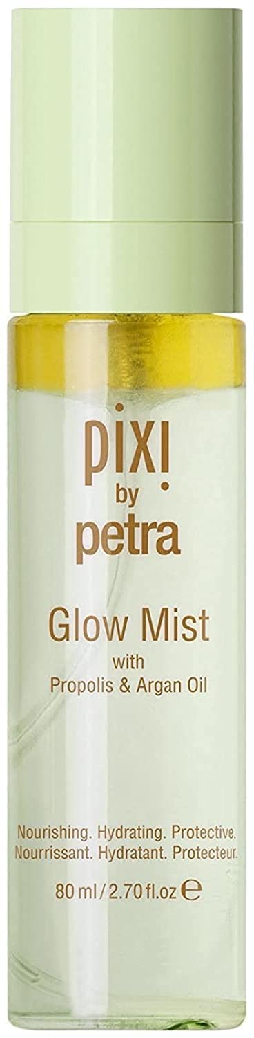 Pixi Beauty Glow Mist bottle close-up showing a hydrating formula for radiant skin.