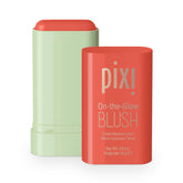Pixi On-the-Glow Blush packaging closeup, travel-friendly and fragrance-free.