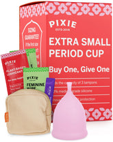 Pixie Cup extra-small blush packaging showcases eco-friendly reusable period care