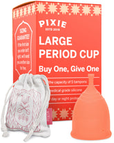 Pixie Cup packaging photo highlights reusable design and eco-friendly mission