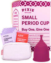 Pixie Cup Plum Small hero shows a reusable period cup for eco-friendly feminine care