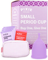 Pixie Cup purple small in hand demonstrates travel-friendly, discreet on-the-go use.