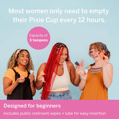 Pixie Cup worn during swimming, running to highlight leak-free performance.