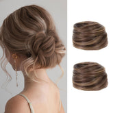 PKRFCJ real hair bun wig 2pcs set in golden for seamless daily wear
