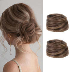 PKRFCJ real hair bun wig 2pcs set in golden for seamless daily wear