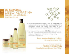 Applying PLACENTA LIFE Be Natural Liso Keratina mask on damp hair for smooth results.