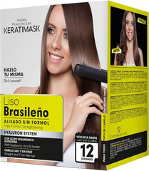 Placenta Life Keratimask Brazilian straightening kit packaging for home use.