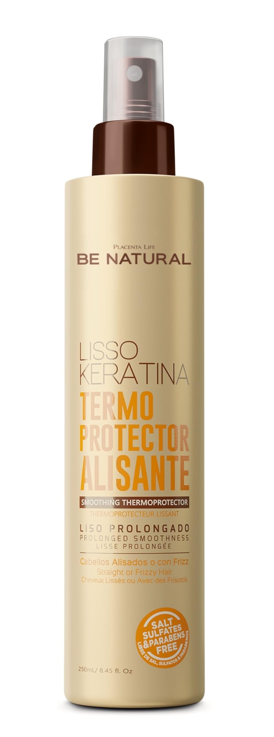 Placenta Life Keratin Smooth Heat Protector bottle protects hair during styling.