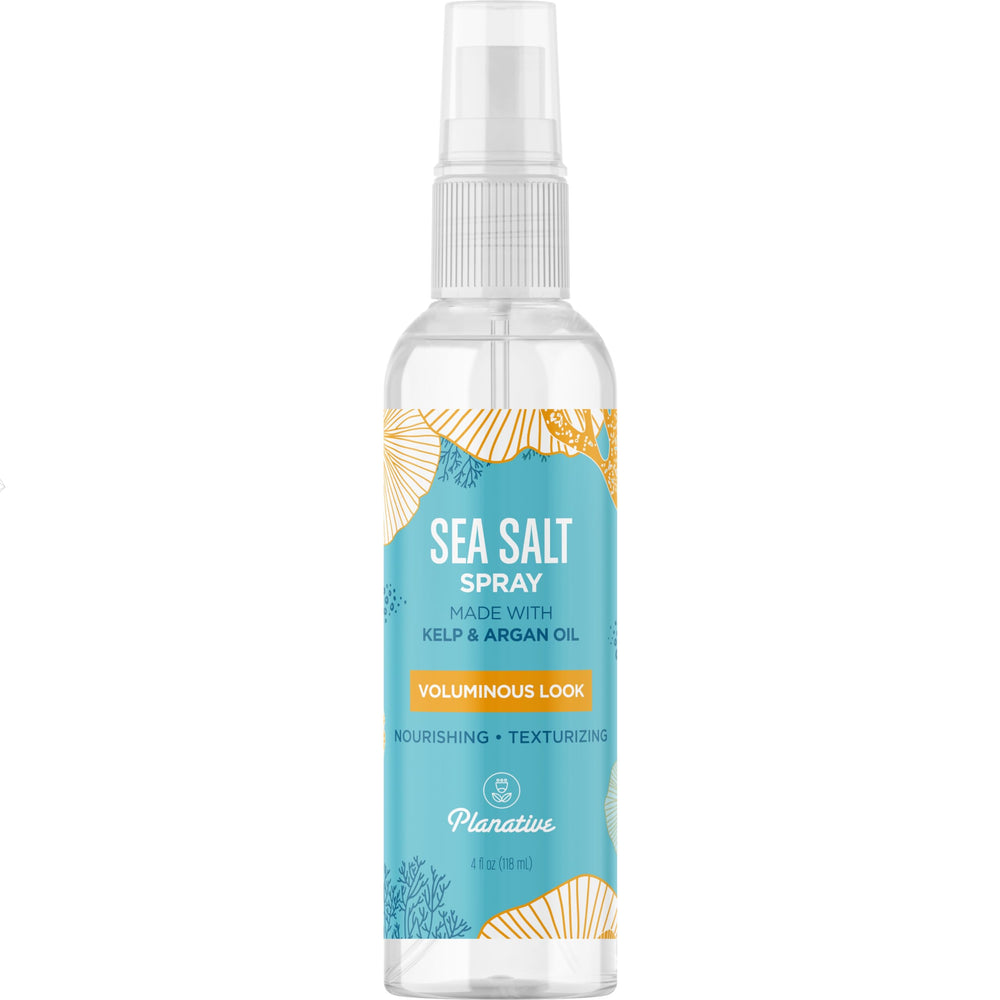 Planative sea salt spray bottle demonstrates root boost for natural beach texture.