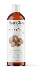 Plant Guru African Shea Nut Oil bottle glows amber for pure skin nourishment.