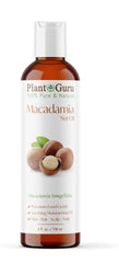 Plant Guru Macadamia Nut Oil bottle shows pure, premium carrier oil for skin nourishment.