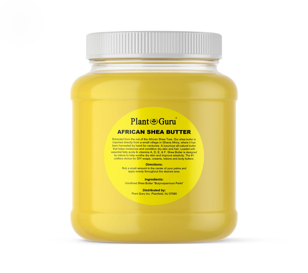 Plant Guru Raw African Shea Butter 3lbs jar delivers rich moisture for dry skin.