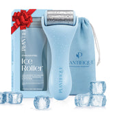 PLANTIFIQUE facial ice roller close-up shows a stainless steel cooling massager