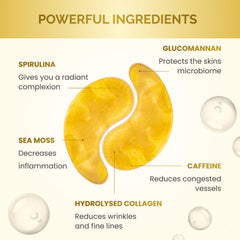 PLANTIFIQUE Gold Eye Patches close-up emphasizes hydration with hyaluronic acid.