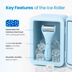 Plantifique ice roller and gua sha set close-up on smooth metal.