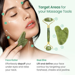 PLANTIFIQUE Jade Roller used on the face for better serum absorption and glow.