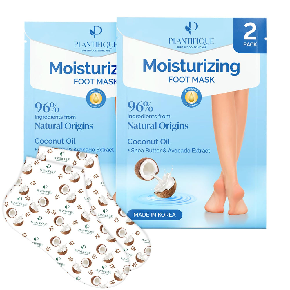 Plantifique Korean Foot Mask Shea Butter box with two-pair set for hydration.