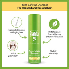 Plantur 39 Phyto-Caffeine Shampoo bottle close-up highlighting color-safe formula.