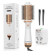 PLAVOGUE dual-voltage blow-dryer-brush with travel-ready power for global styling.