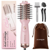 PLAVOGUE mini dual voltage hair dryer brush front view for compact travel-ready styling