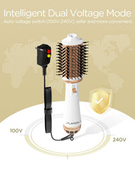 PLAVOGUE travel-friendly hair-styling-brush compact design for on-the-go touch-ups.