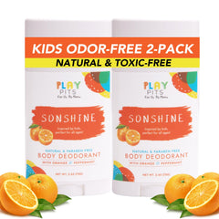 Play Pits Sonshine deodorant stick closeup for sensitive skin and kid-friendly daily use.