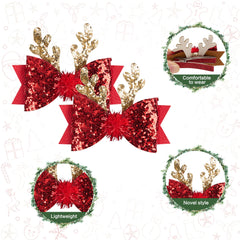 Playful Cat gold and red Christmas bow clip for festive outfits