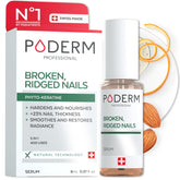 Poderm Nail Oil-Serum bottle close-up highlighting nourishing formula for nails.