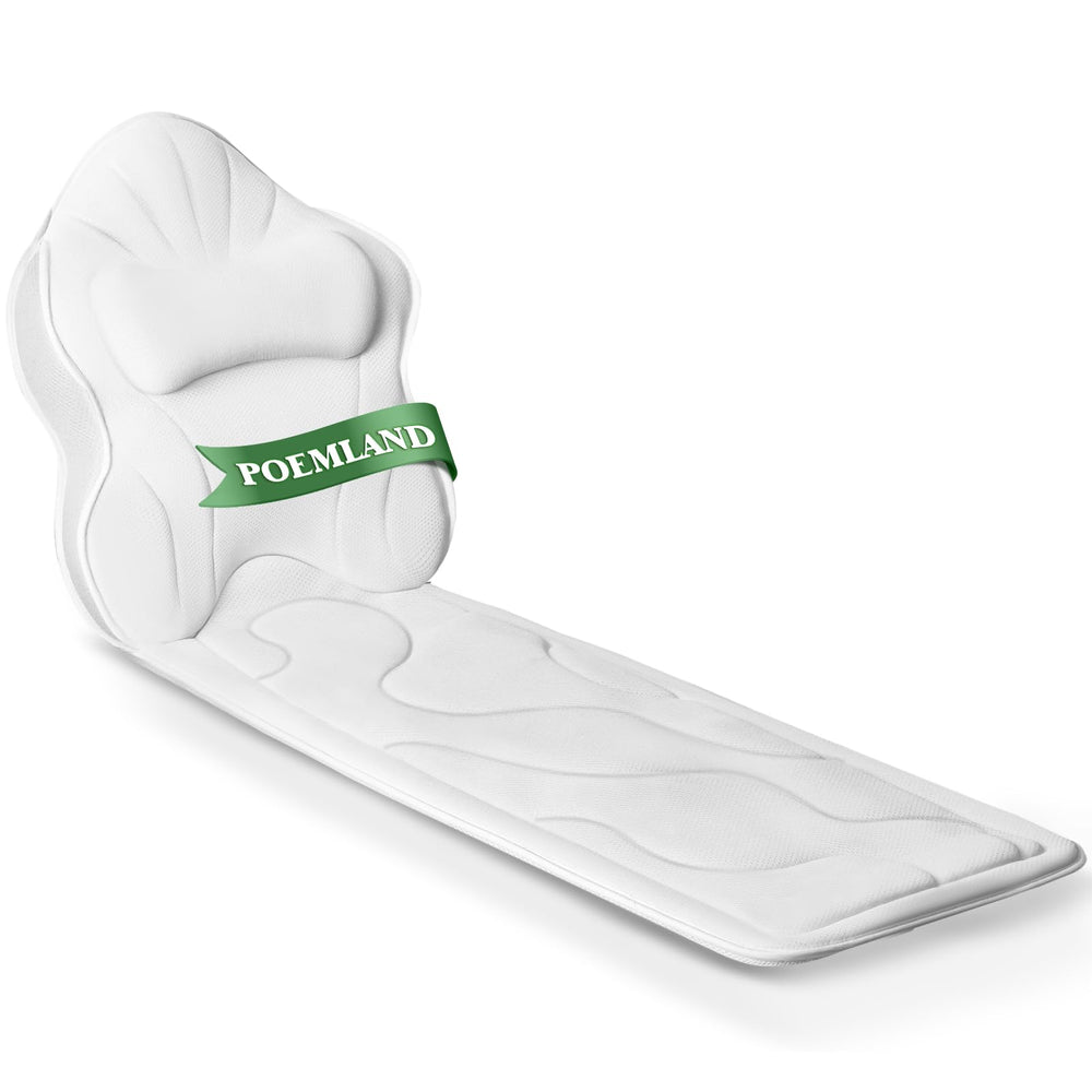 Poemland bath pillow full-body white supports back and shoulders for a luxurious soak.