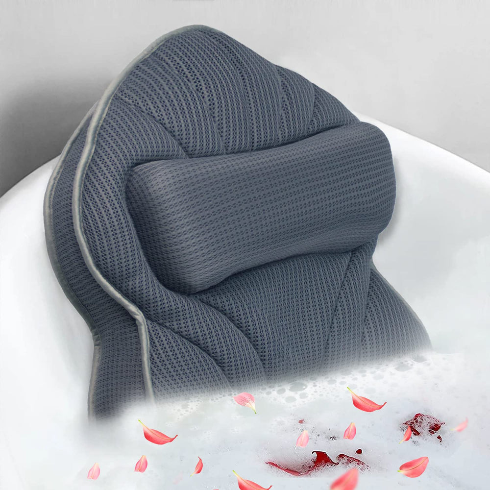 Poemland extra thick bath pillow full view gray supports neck and head during soaks