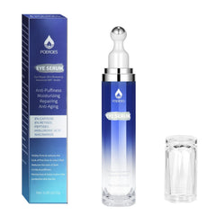POEROES Eye Serum roller bottle shows easy daily use for reducing under-eye puffiness