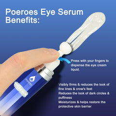 POEROES Eye Serum roller closeup highlights 360° massage for improved drainage