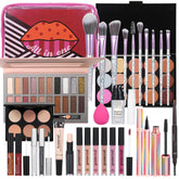 Pomcral Travel Makeup Kit front view shows all-in-one set for on-the-go beauty